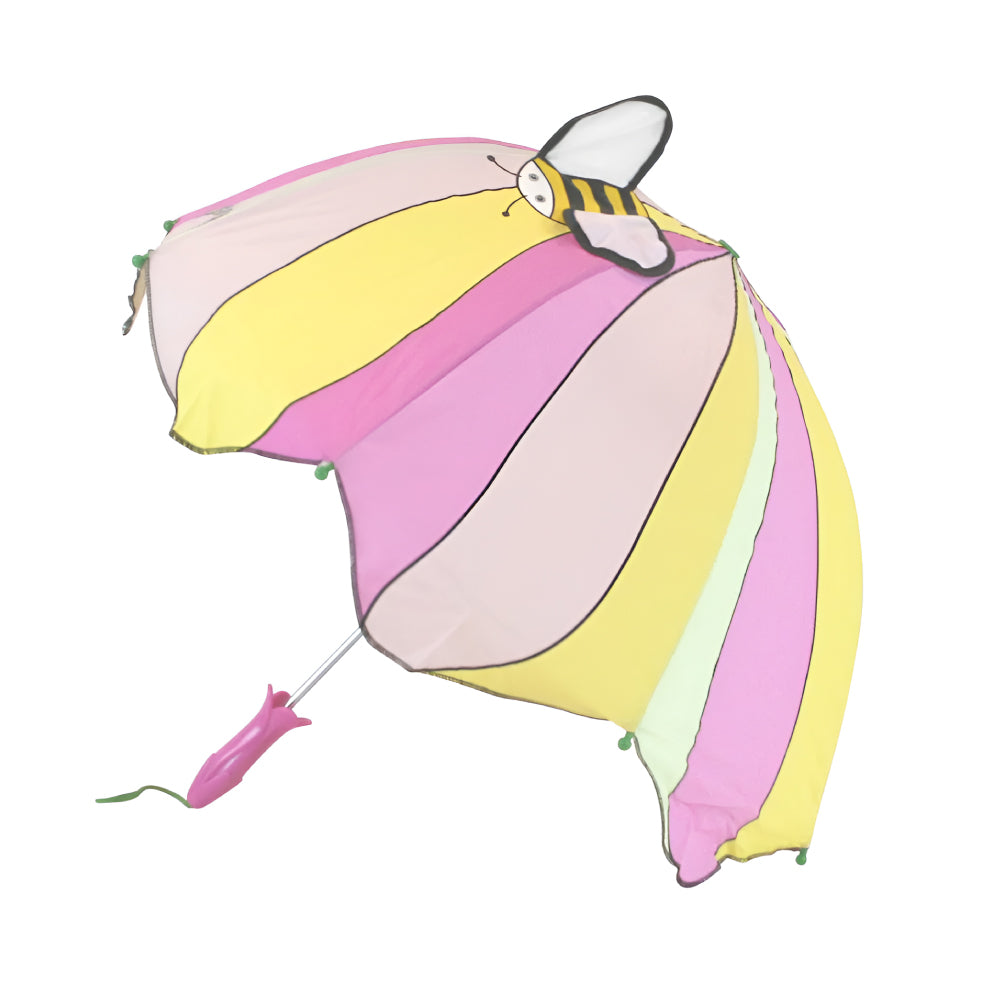 A colorful Lotus Flower Umbrella designed for children, featuring a fun lotus handle and lightweight nylon material, perfect for rainy days.