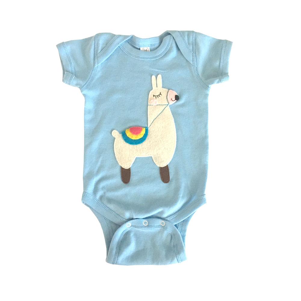 Lovely Llama Infant Bodysuit featuring a cute llama design, handmade and hand-stitched with love, perfect for infants.