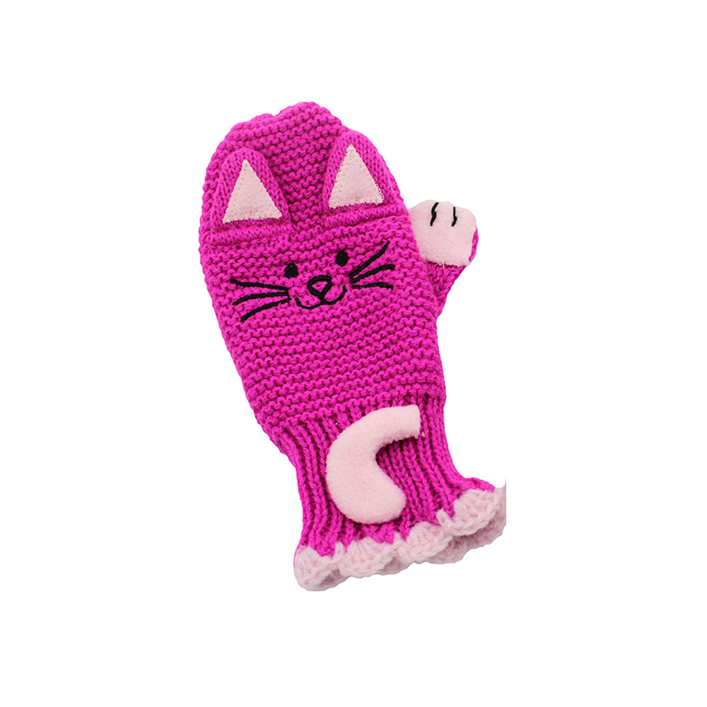 Colorful Lucky Cat Knit Mittens featuring playful cat ears, tail, and whiskers, perfect for children's imaginative play.