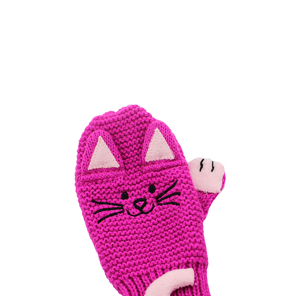 Colorful Lucky Cat Knit Mittens featuring playful cat ears, tail, and whiskers, perfect for children's imaginative play.