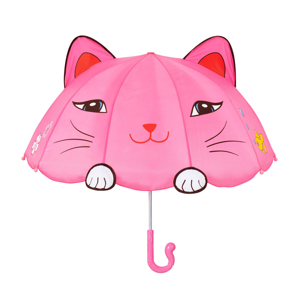 A colorful Lucky Cat Umbrella featuring a playful tail handle, designed for children, showcasing its lightweight and child-safe nylon material.