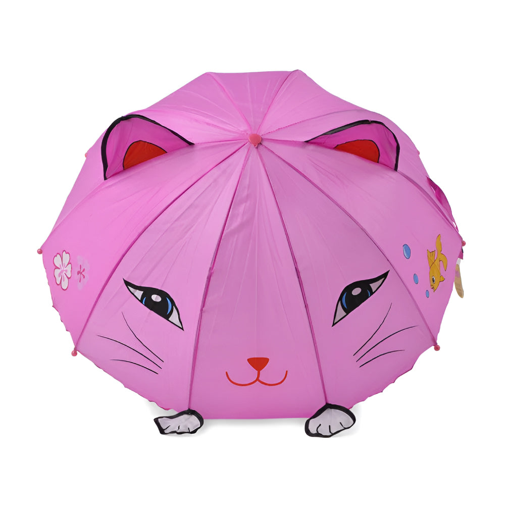 A colorful Lucky Cat Umbrella featuring a playful tail handle, designed for children, showcasing its lightweight and child-safe nylon material.