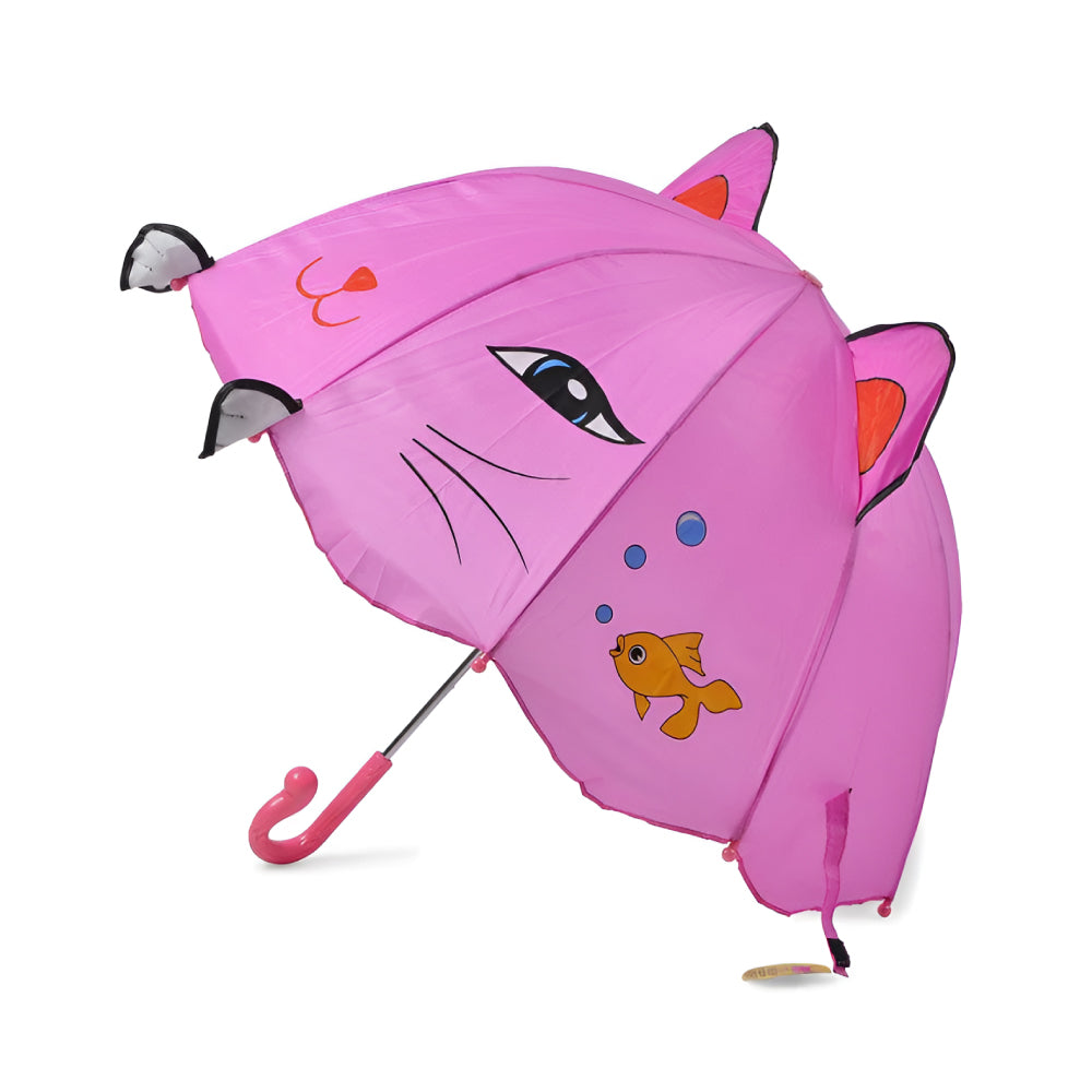 A colorful Lucky Cat Umbrella featuring a playful tail handle, designed for children, showcasing its lightweight and child-safe nylon material.