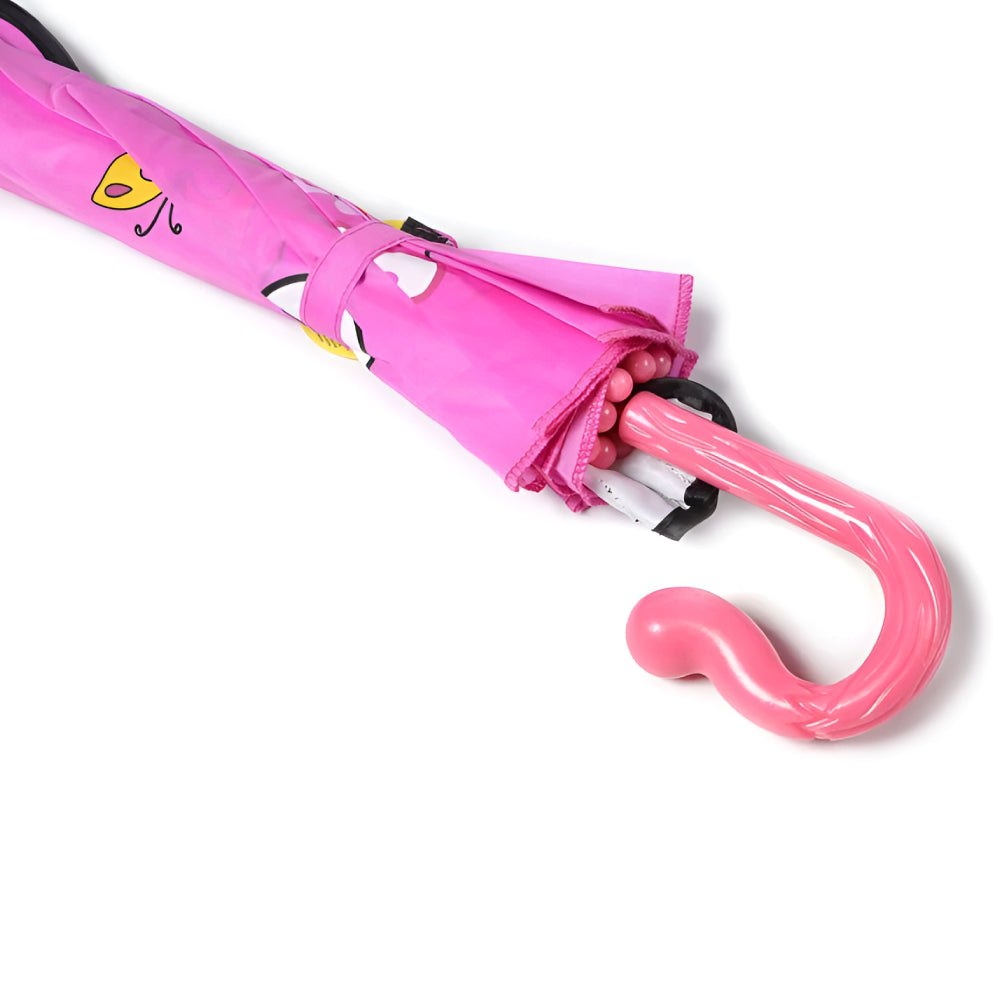 A colorful Lucky Cat Umbrella featuring a playful tail handle, designed for children, showcasing its lightweight and child-safe nylon material.