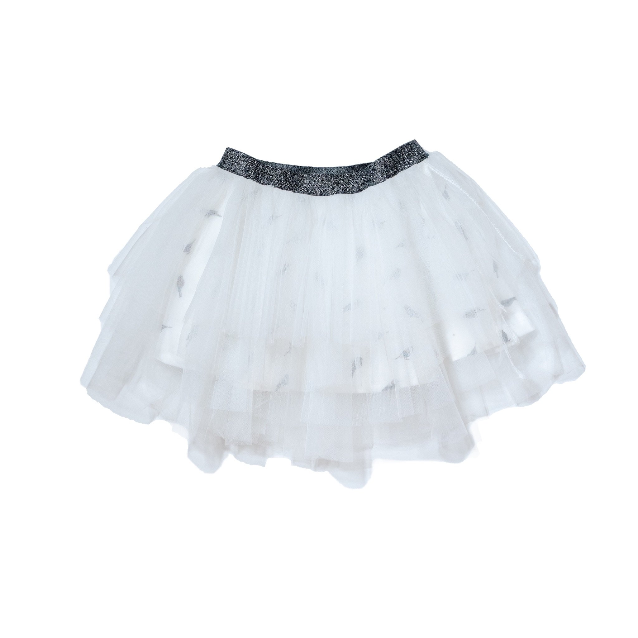 Maia Tutu | Birdie featuring a metallic elastic waistband and four layers of tulle in white with Birdie lining, perfect for little girls.