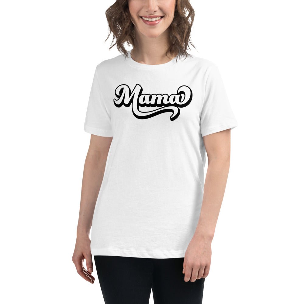 Mama Retro T-Shirt in soft cotton fabric, featuring a relaxed fit and crew neck design, perfect for casual or business casual outfits.