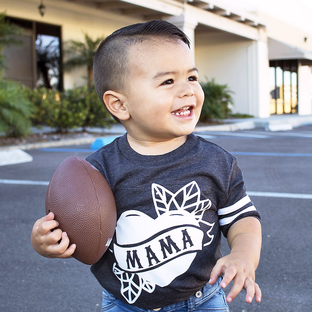 Mama Tattoo Heart Toddler Shirt and Baby Jumpsuit in Heather Gray and Black, showcasing a cute tattoo heart design.