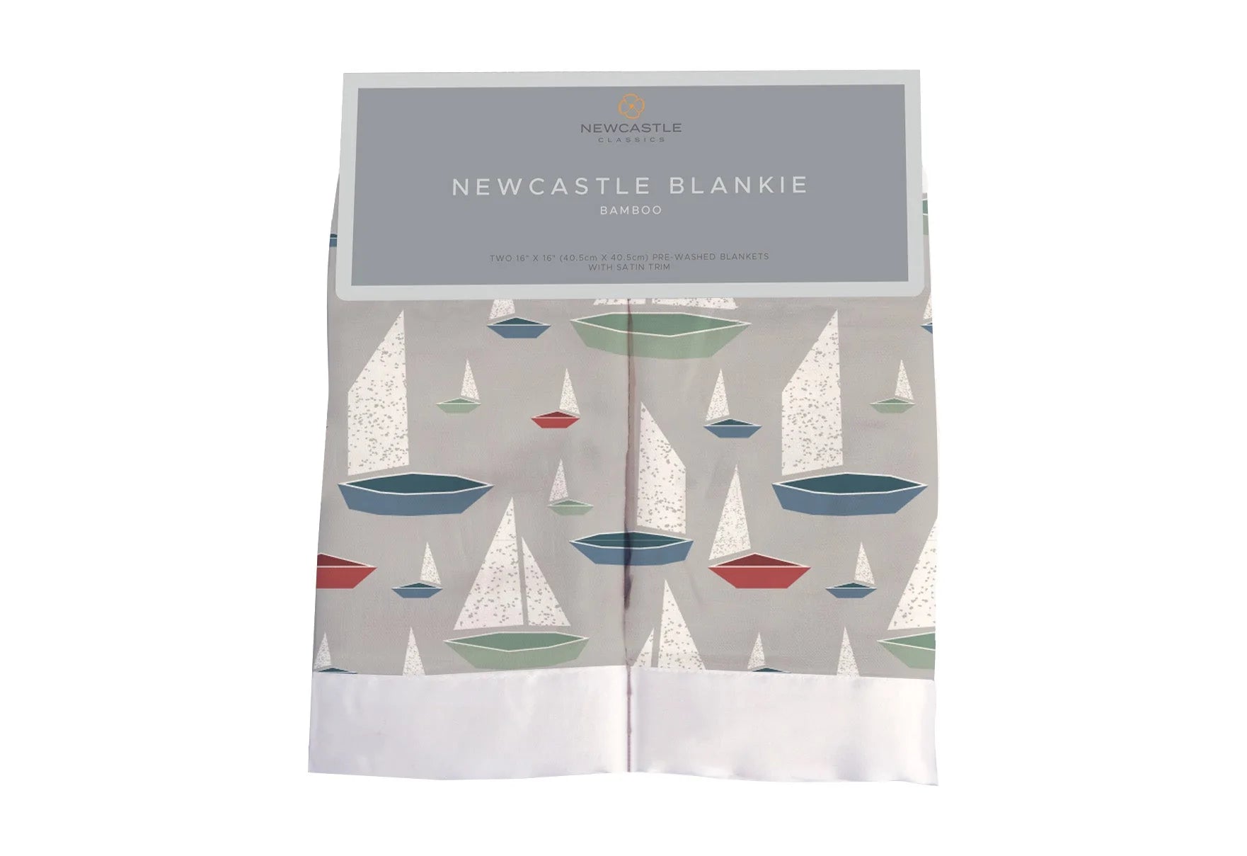 Marina Sailboats Bamboo Newcastle Blankie, a soft and cuddly security blanket made from natural bamboo muslin, featuring a charming sailboat design.