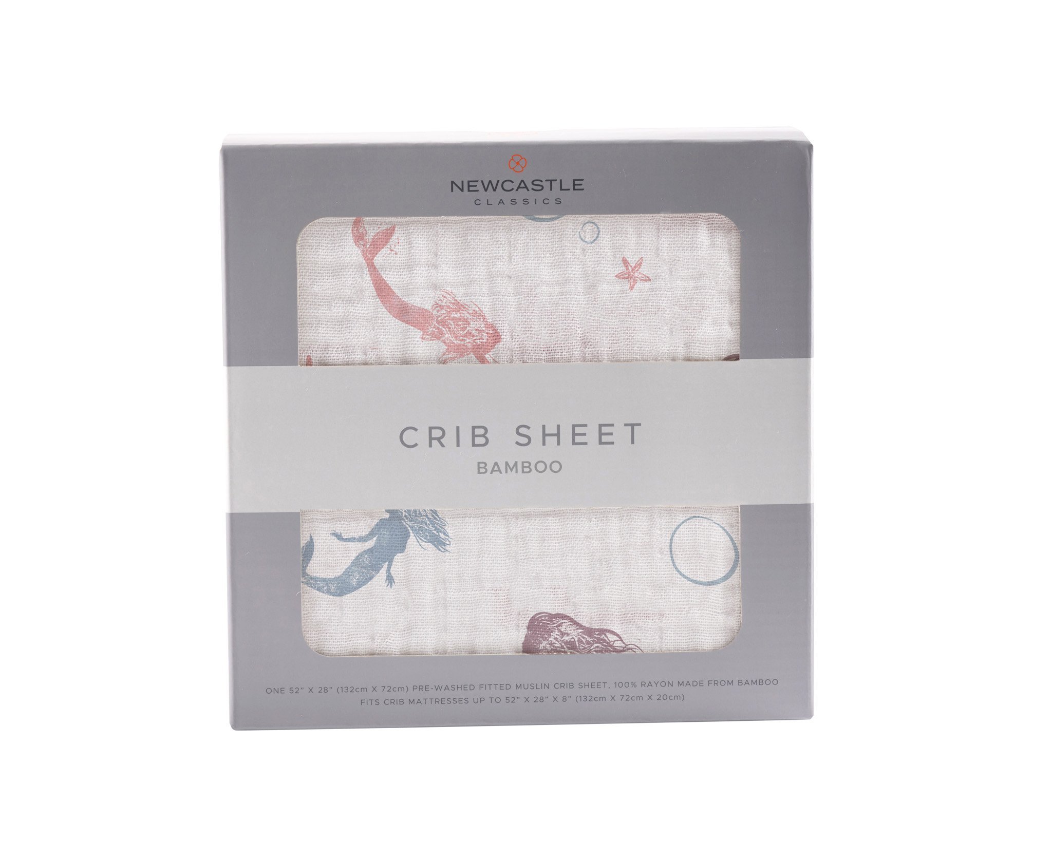 A soft and breathable Mermaids Crib Sheet made from 100% natural bamboo muslin, featuring a whimsical mermaid design.