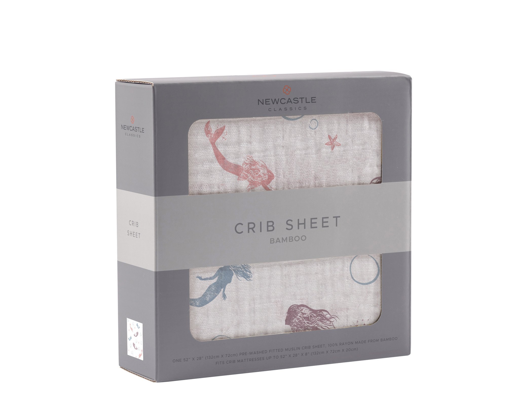 A soft and breathable Mermaids Crib Sheet made from 100% natural bamboo muslin, featuring a whimsical mermaid design.