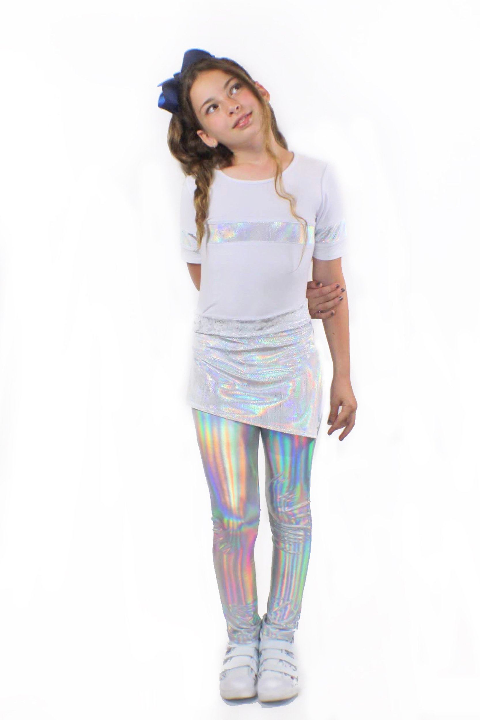 Mia dizzy unicorn stretch pants featuring holographic sequins and a velvet unicorn belt, designed for comfort and style.