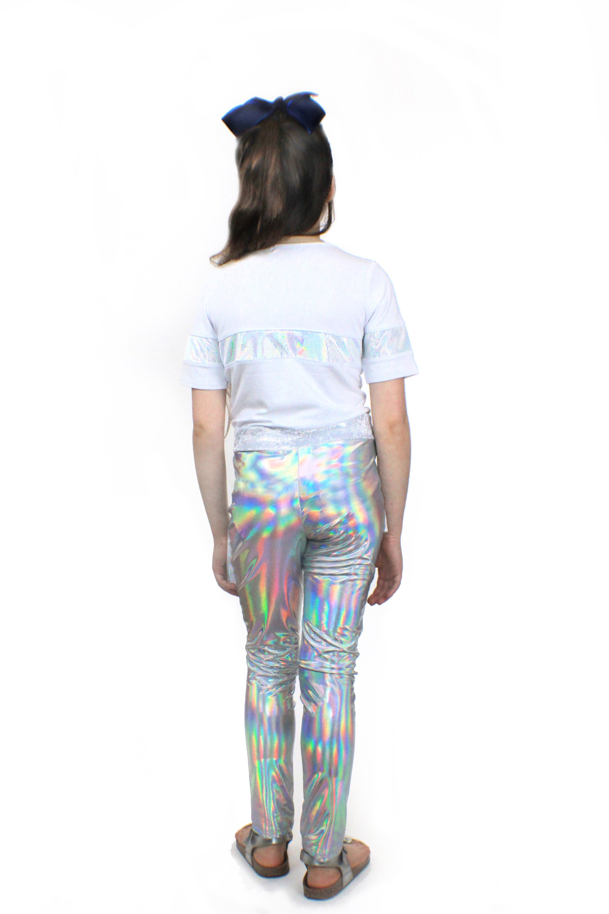 Mia dizzy unicorn stretch pants featuring holographic sequins and a velvet unicorn belt, designed for comfort and style.