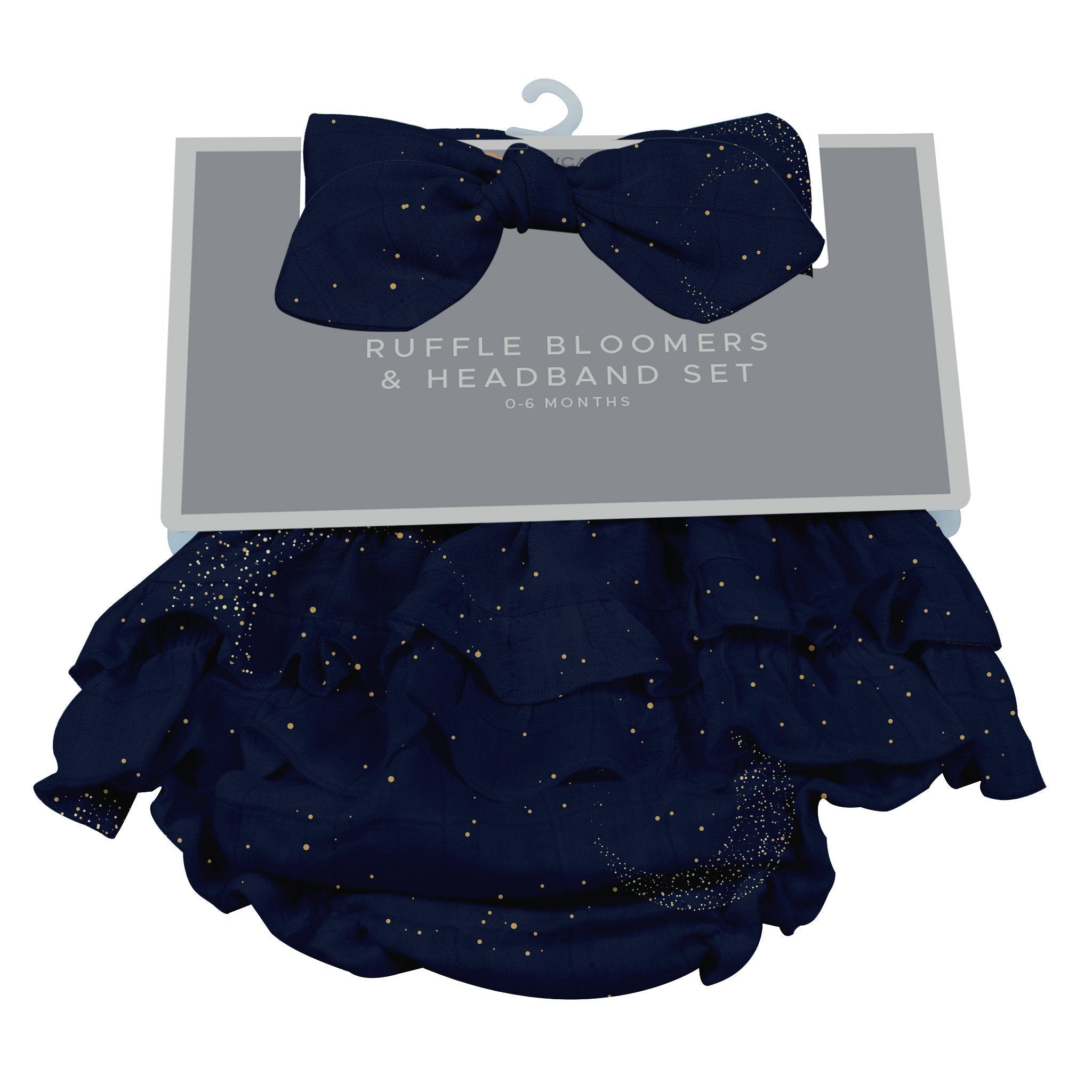 Midnight Moon Bamboo Bloomer Headband Set featuring soft bamboo fabric, designed for infants aged 0-12 months in stylish patterns.