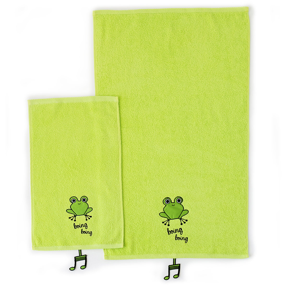 Milk&Moo Cacha Frog Kinder Handtuch Set aus türkischer Baumwolle, leuchtend grün mit niedlichem Froschdesign, ideal für Babys.