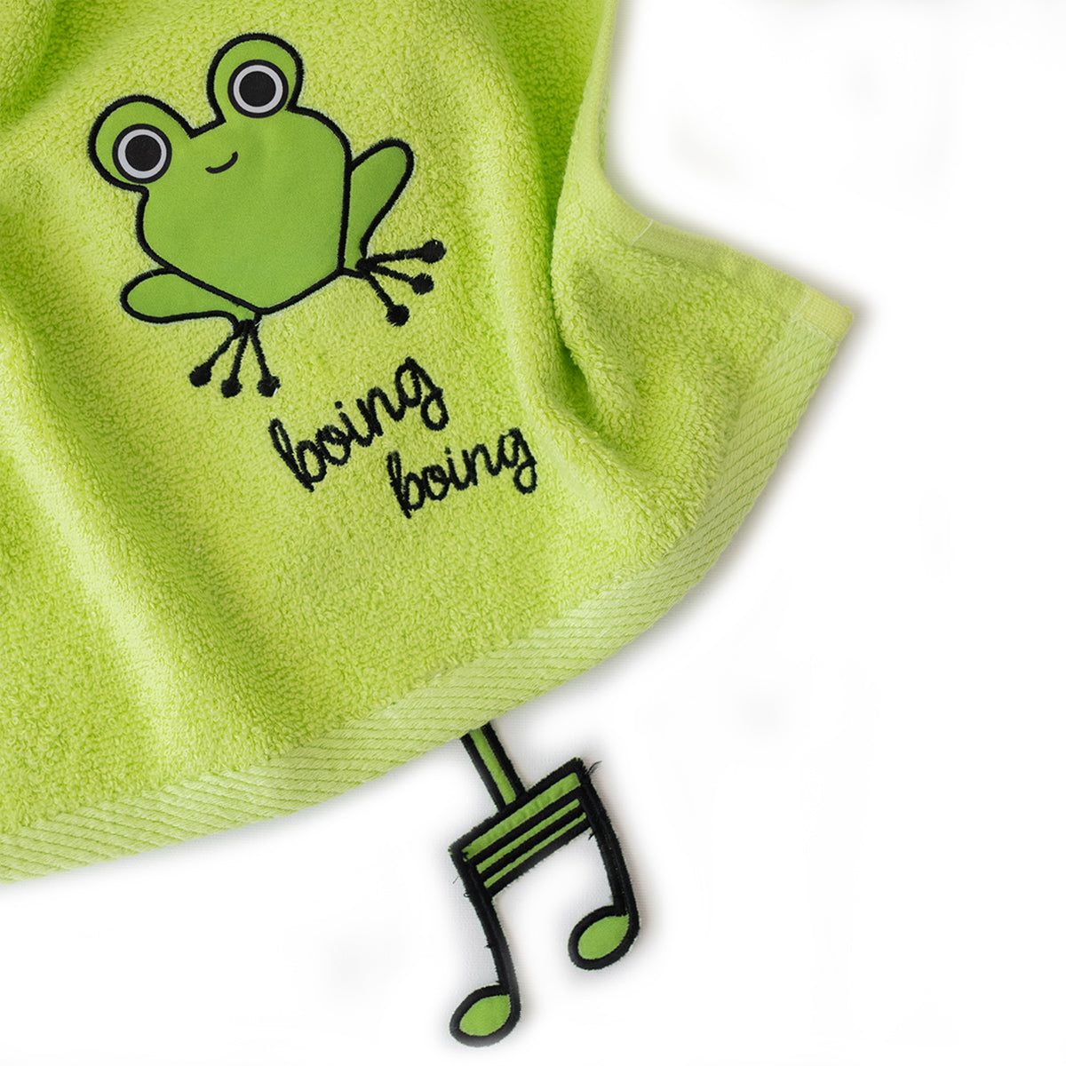 Milk&Moo Cacha Frog Kinder Handtuch Set aus türkischer Baumwolle, leuchtend grün mit niedlichem Froschdesign, ideal für Babys.