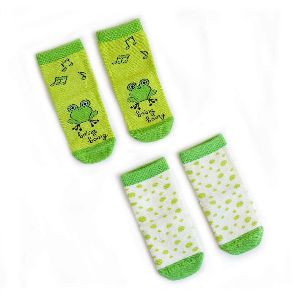 Milk&Moo Cacha Frog und Baby Sangaloz Socken Set für Babys, 4-teilig, mit rutschfesten Sohlen, ideal für aktive Kleinkinder.