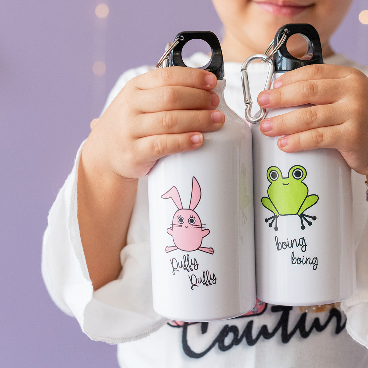 Milk&Moo Chancin Trinkflasche für Kinder in bunten Designs, aus hochwertigem Aluminium, ideal für unterwegs.