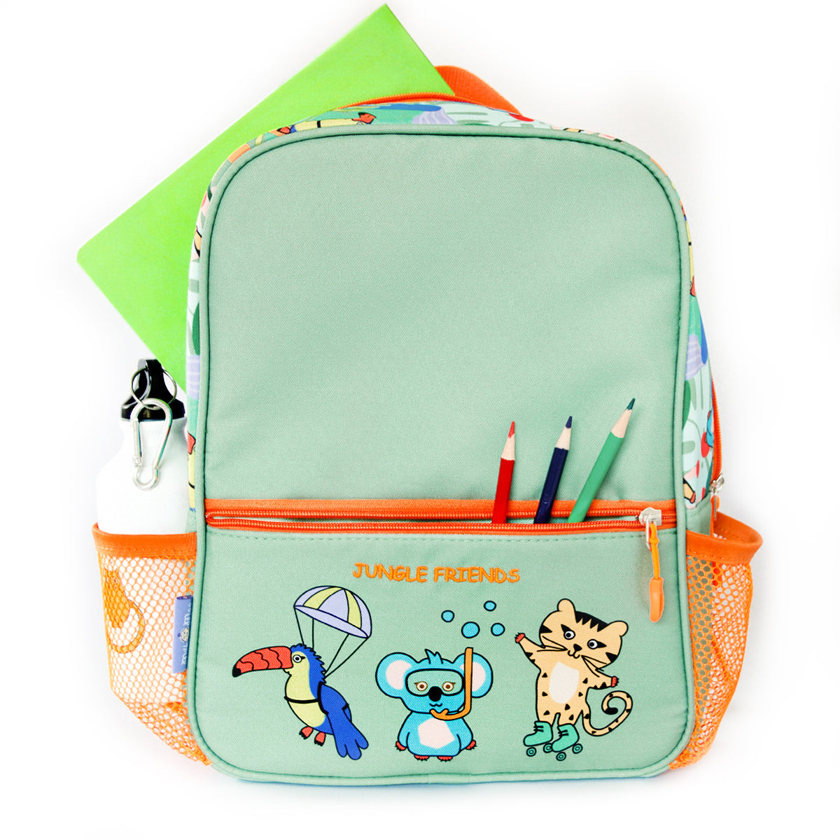 Milk&Moo Jungle Collection Kinder Rucksack in grün mit Dschungelfiguren, ideal für den Kindergarten.