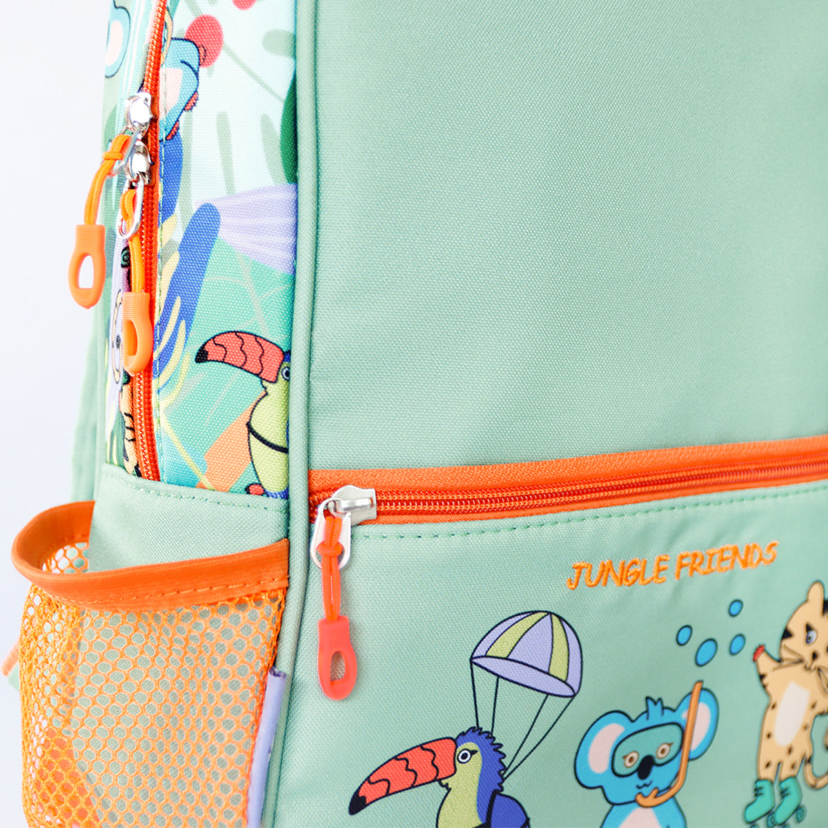 Milk&Moo Jungle Collection Kinder Rucksack in grün mit Dschungelfiguren, ideal für den Kindergarten.