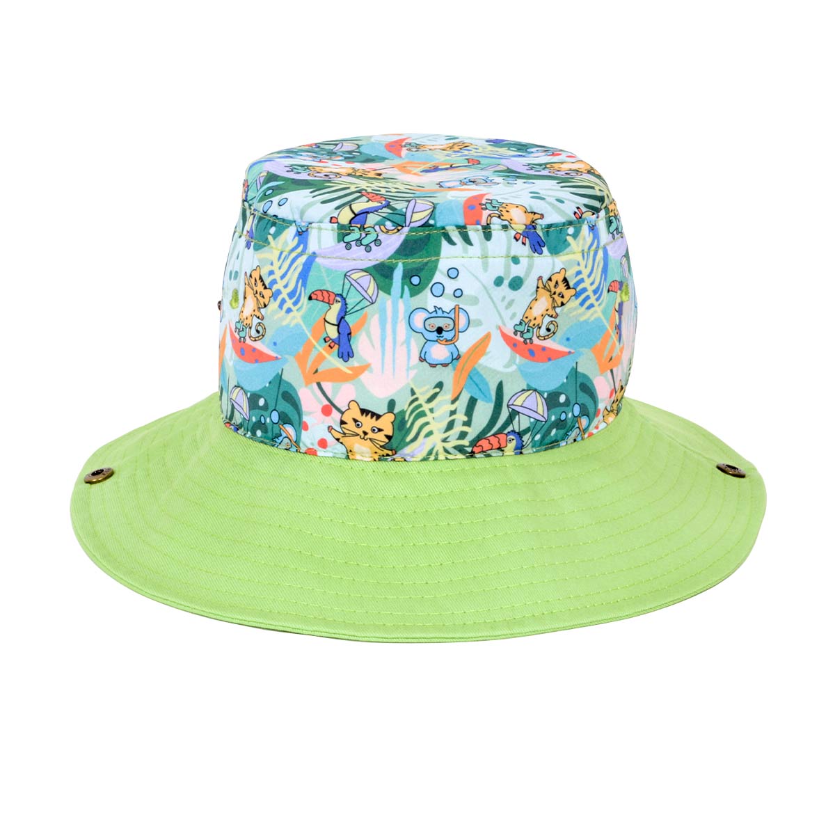 Milk&Moo Jungle Friends Kinder Fischerhut aus atmungsaktivem Polyester mit breiter Krempe und verspieltem Tiermuster, ideal für sonnige Tage.