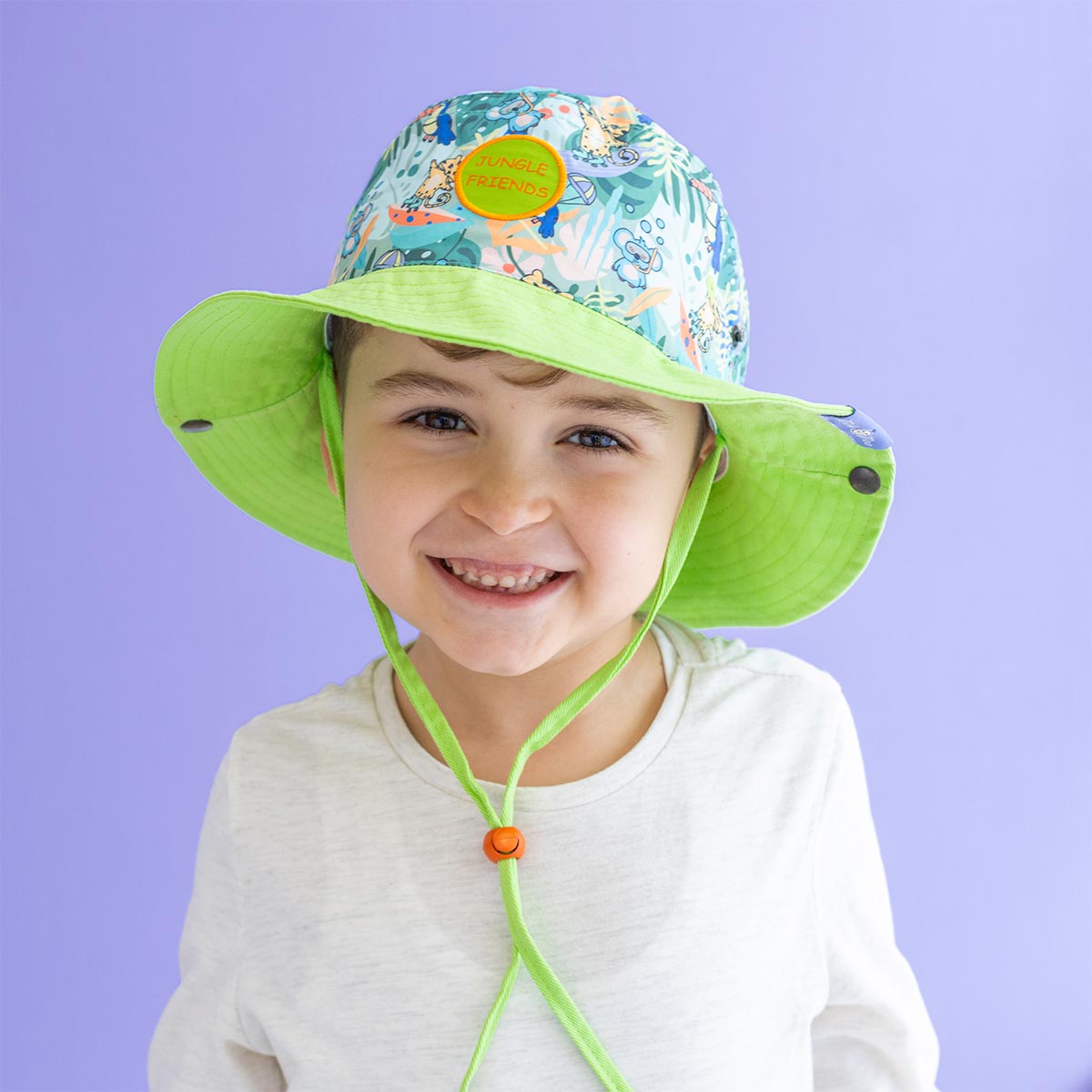 Milk&Moo Jungle Friends Kinder Fischerhut aus atmungsaktivem Polyester mit breiter Krempe und verspieltem Tiermuster, ideal für sonnige Tage.