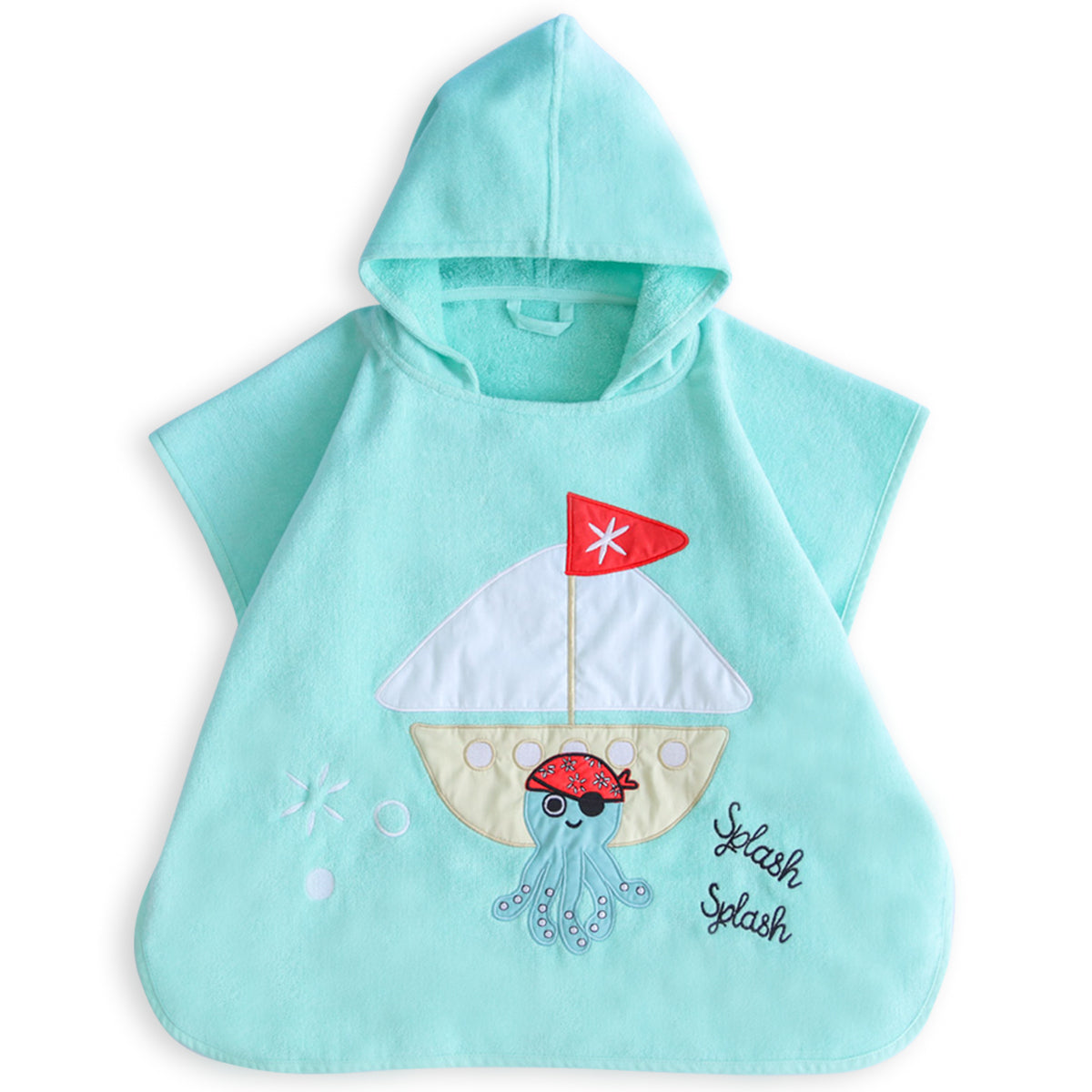 Milk&Moo Sailor Octopus Badeponcho in Türkis für Kinder, mit lustiger Octopus-Stickerei und Kapuze, ideal für Strand und Pool.