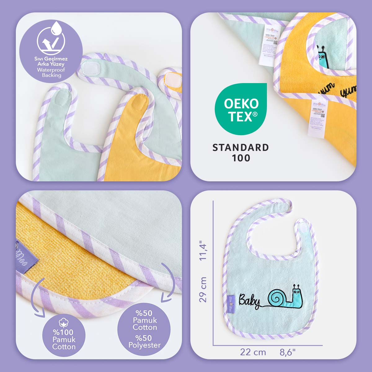 Milk&Moo Tombish Cat und Sangaloz Baby Lätzchen Set, zwei farbenfrohe und weiche Lätzchen aus türkischer Baumwolle für Babys, mit verstellbarem Klettverschluss.