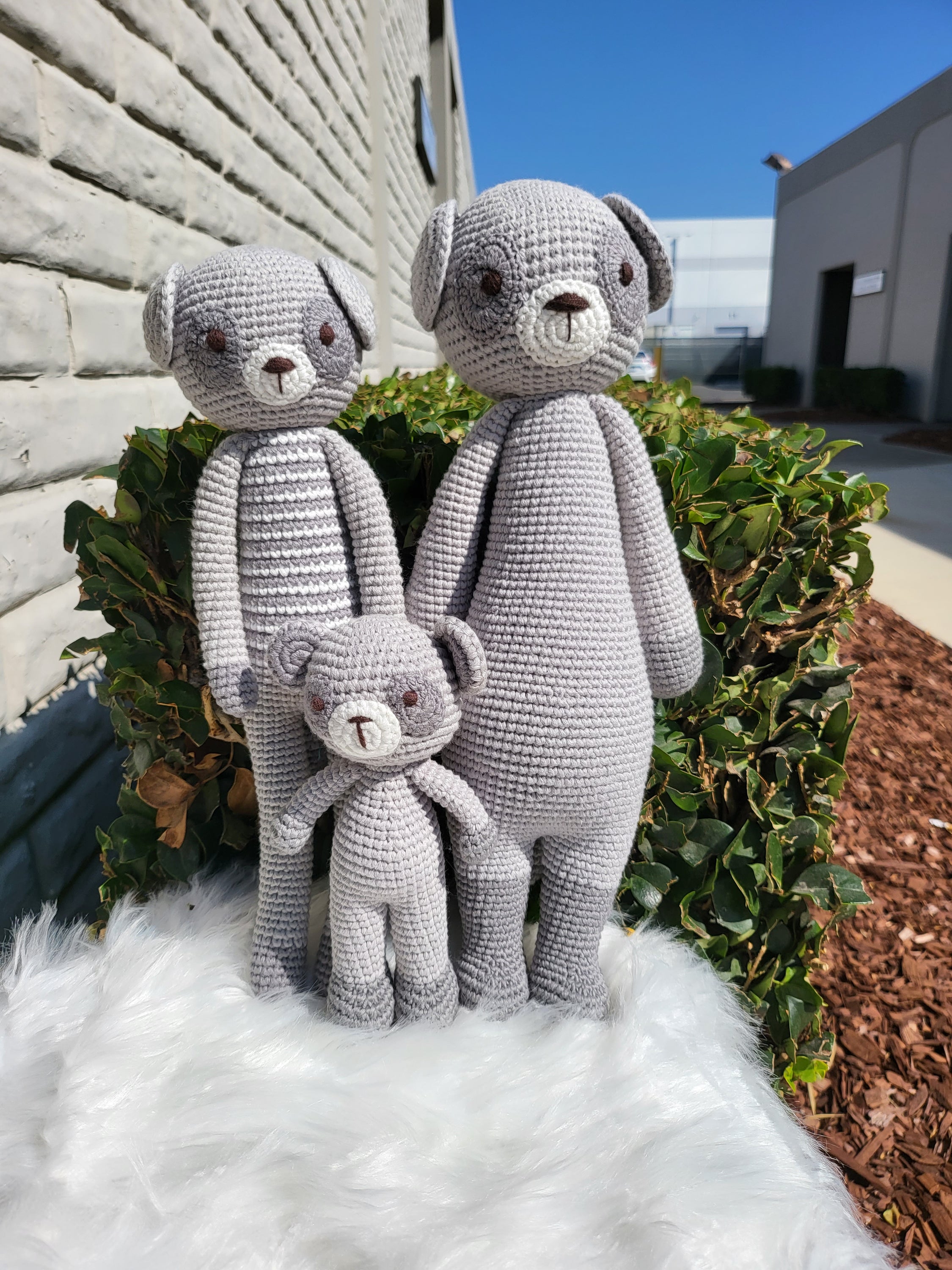 A charming Mini Standing Lemur crochet toy made from 100% cotton yarn, showcasing its unique handmade design and soft texture.