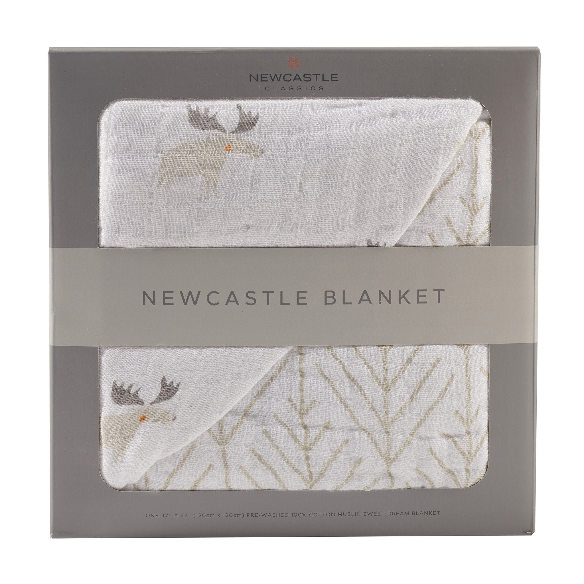 Mister Moose and Forest Arrow Cotton Muslin Newcastle Blanket featuring a cute moose design, perfect for kids.