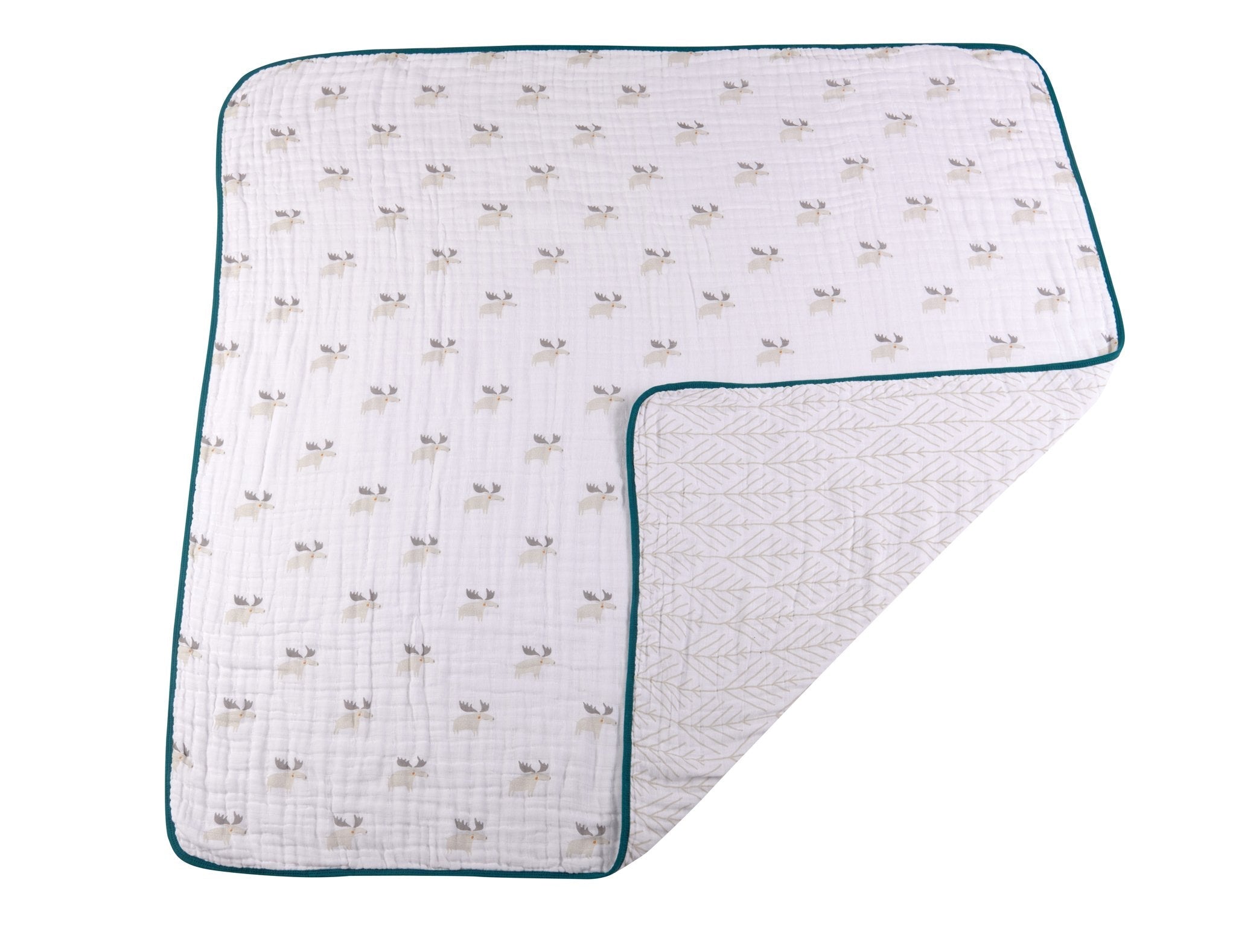 Mister Moose and Forest Arrow Cotton Muslin Newcastle Blanket featuring a cute moose design, perfect for kids.