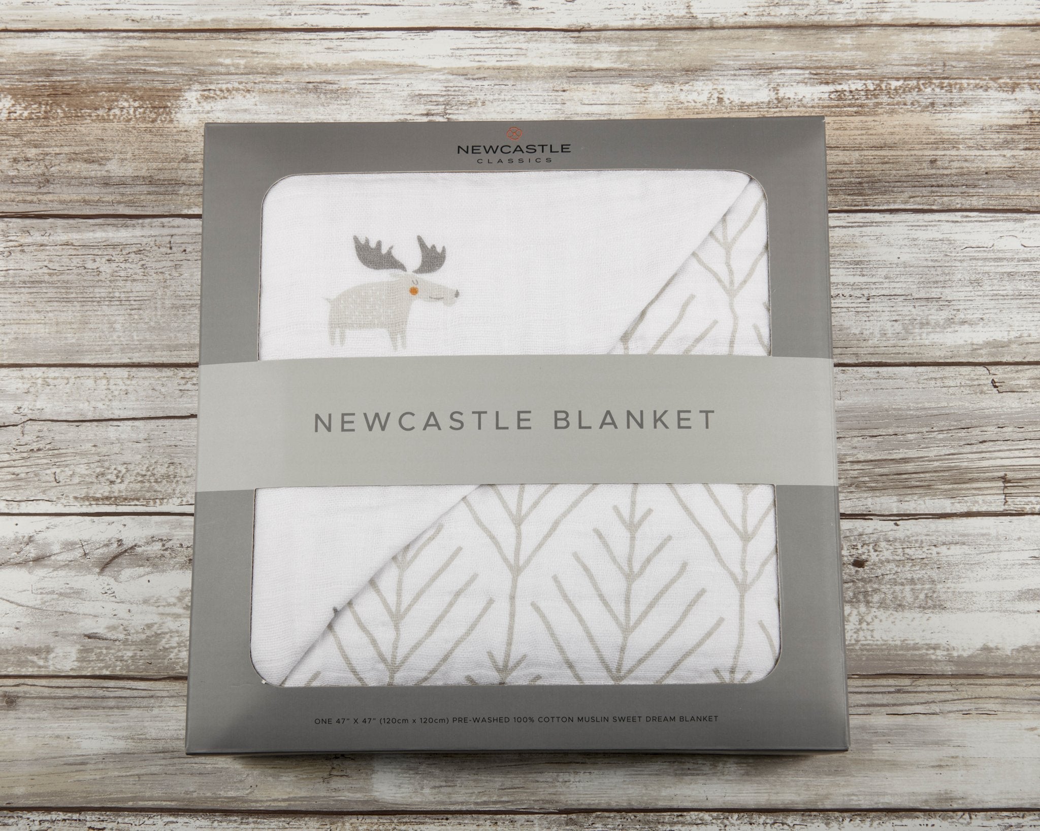 Mister Moose and Forest Arrow Cotton Muslin Newcastle Blanket featuring a cute moose design, perfect for kids.