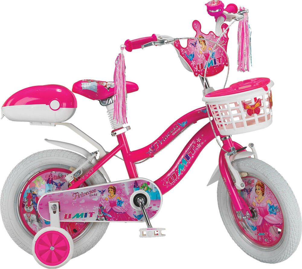 Ümit 1608 Princes Kinderfahrrad featuring a sturdy steel frame, colorful design, and 16-inch wheels with aluminum tires.