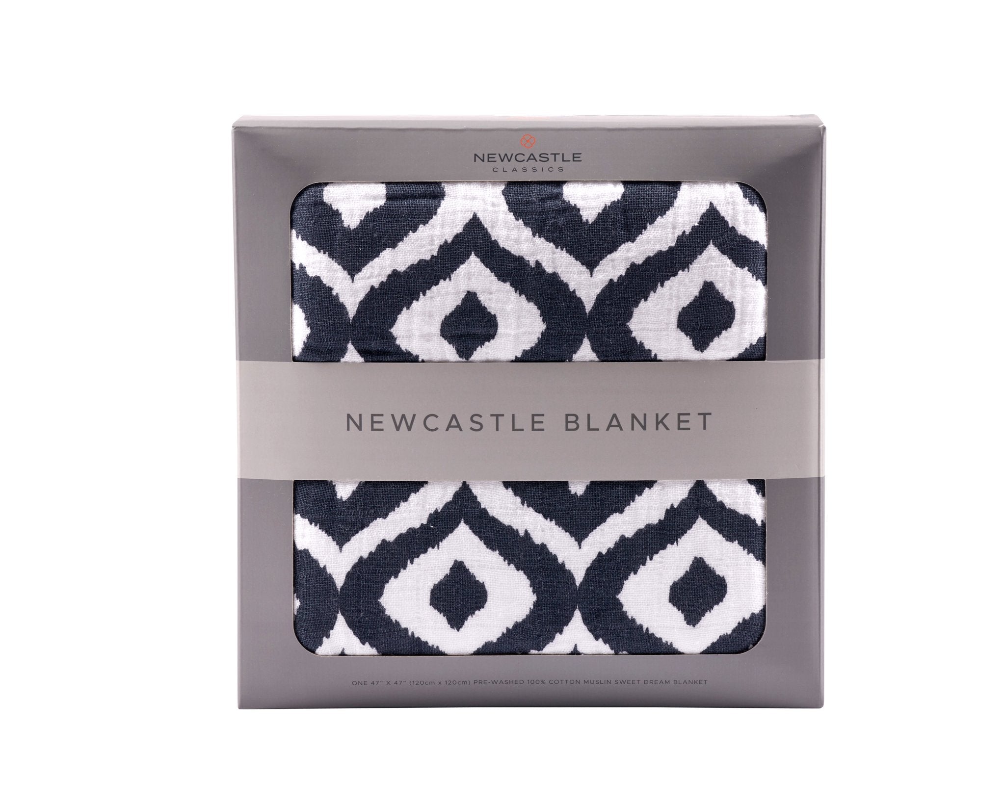 Moroccan Blue Cotton Muslin Newcastle Blanket, showcasing its soft, breathable fabric and stylish design, perfect for kids.