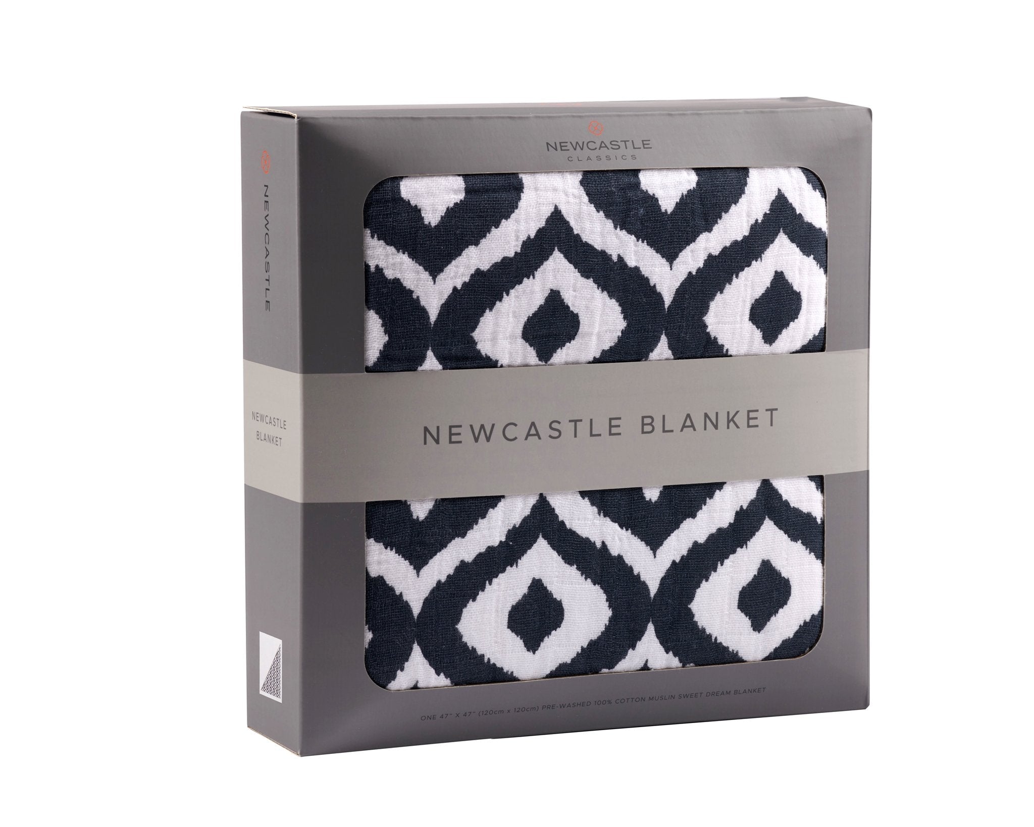 Moroccan Blue Cotton Muslin Newcastle Blanket, showcasing its soft, breathable fabric and stylish design, perfect for kids.