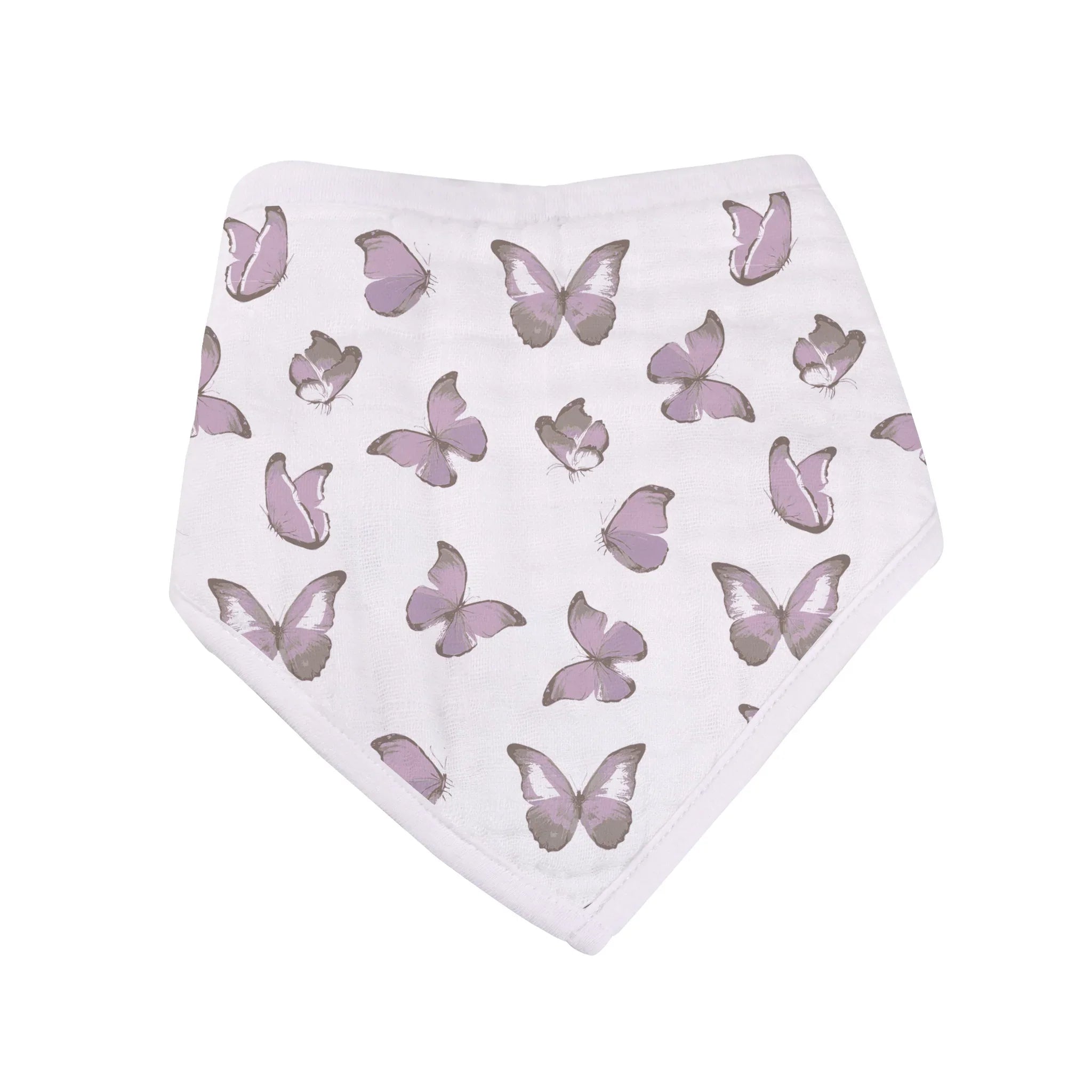 Mountain Meadow Cotton Bandana Bibs in soft cotton muslin, featuring a stylish design and two snap closures for a perfect fit.