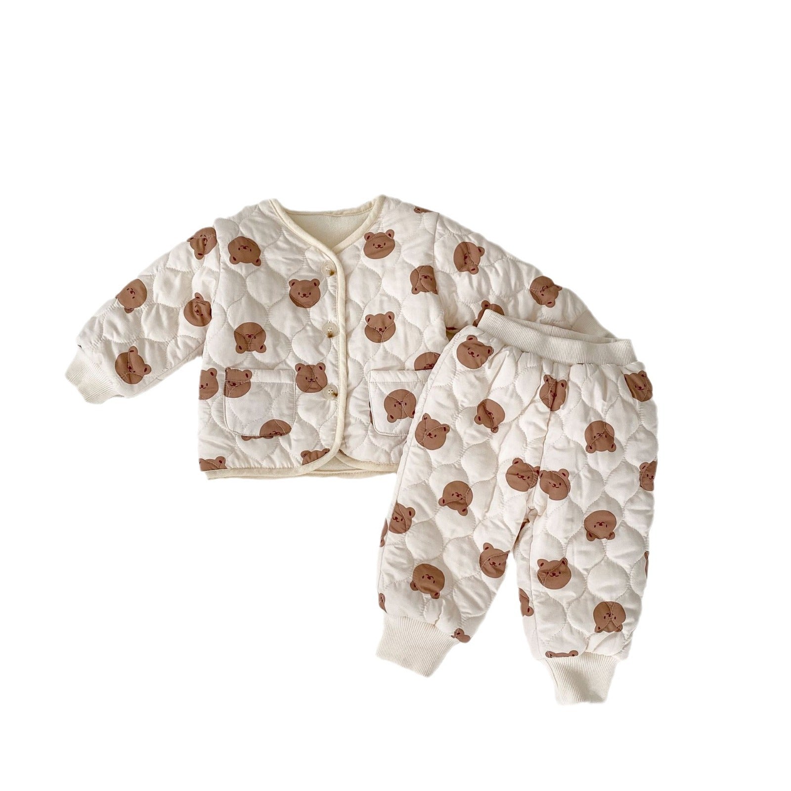 A cute winter baby long sleeve top featuring a bear head design, made of thick warm cotton, suitable for both boys and girls.