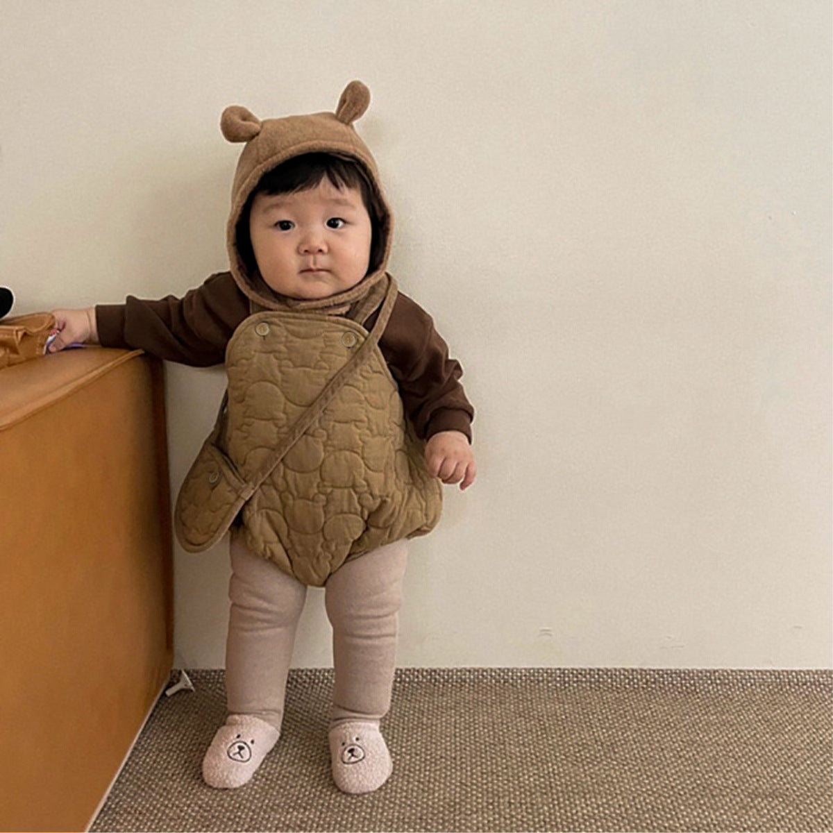 New Winter Infant Baby Solid Thick Warm Vest in beige and coffee colors, designed for infants with a soft cotton material.