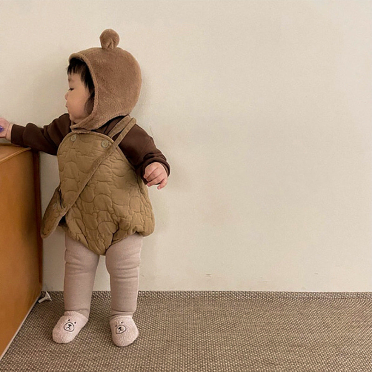 New Winter Infant Baby Solid Thick Warm Vest in beige and coffee colors, designed for infants with a soft cotton material.