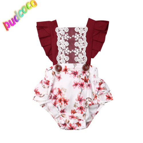 Floral baby romper with lace