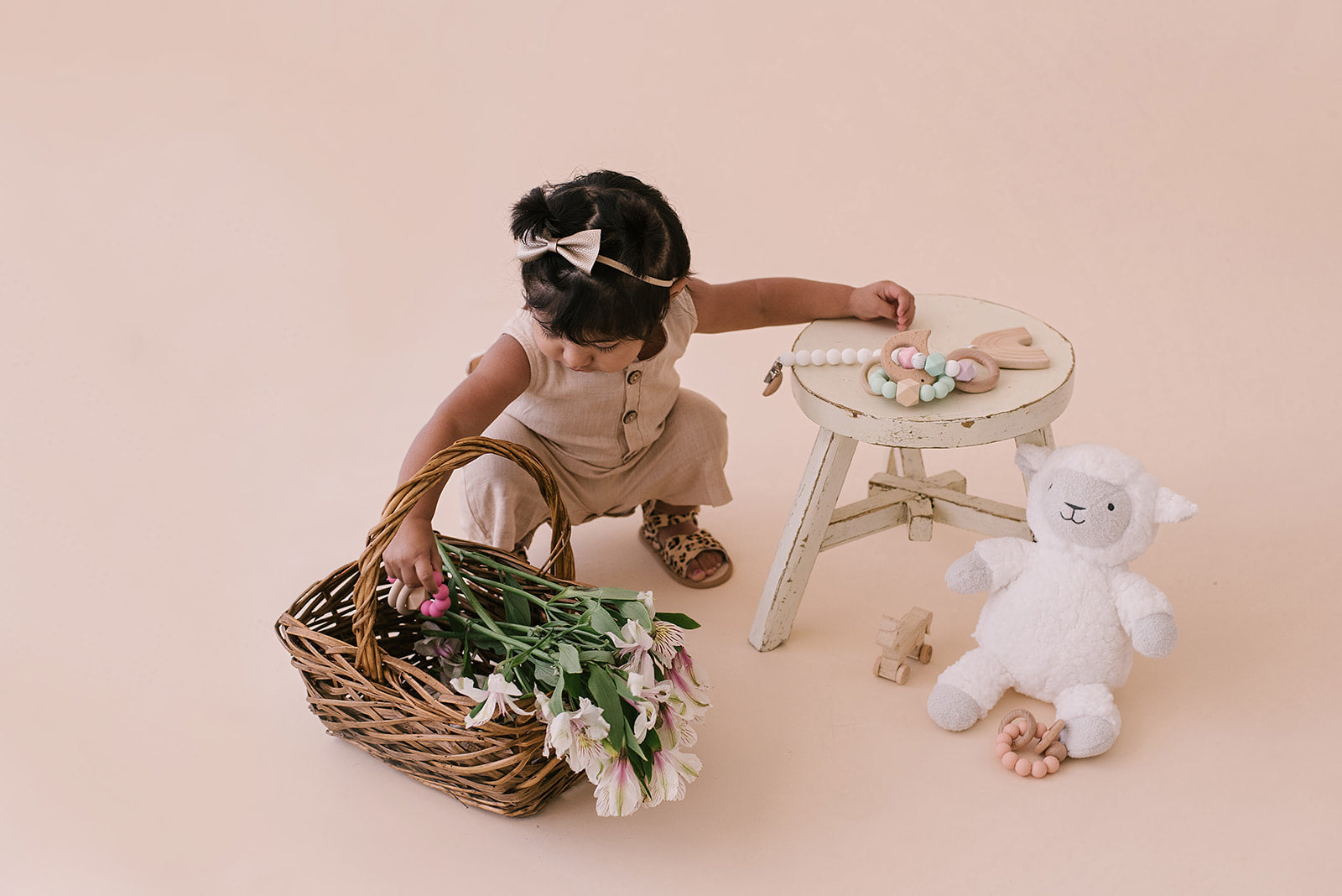 Oatmeal Cropped Linen Baby Romper featuring soft linen fabric and diaper snaps, perfect for stylish summer wear.