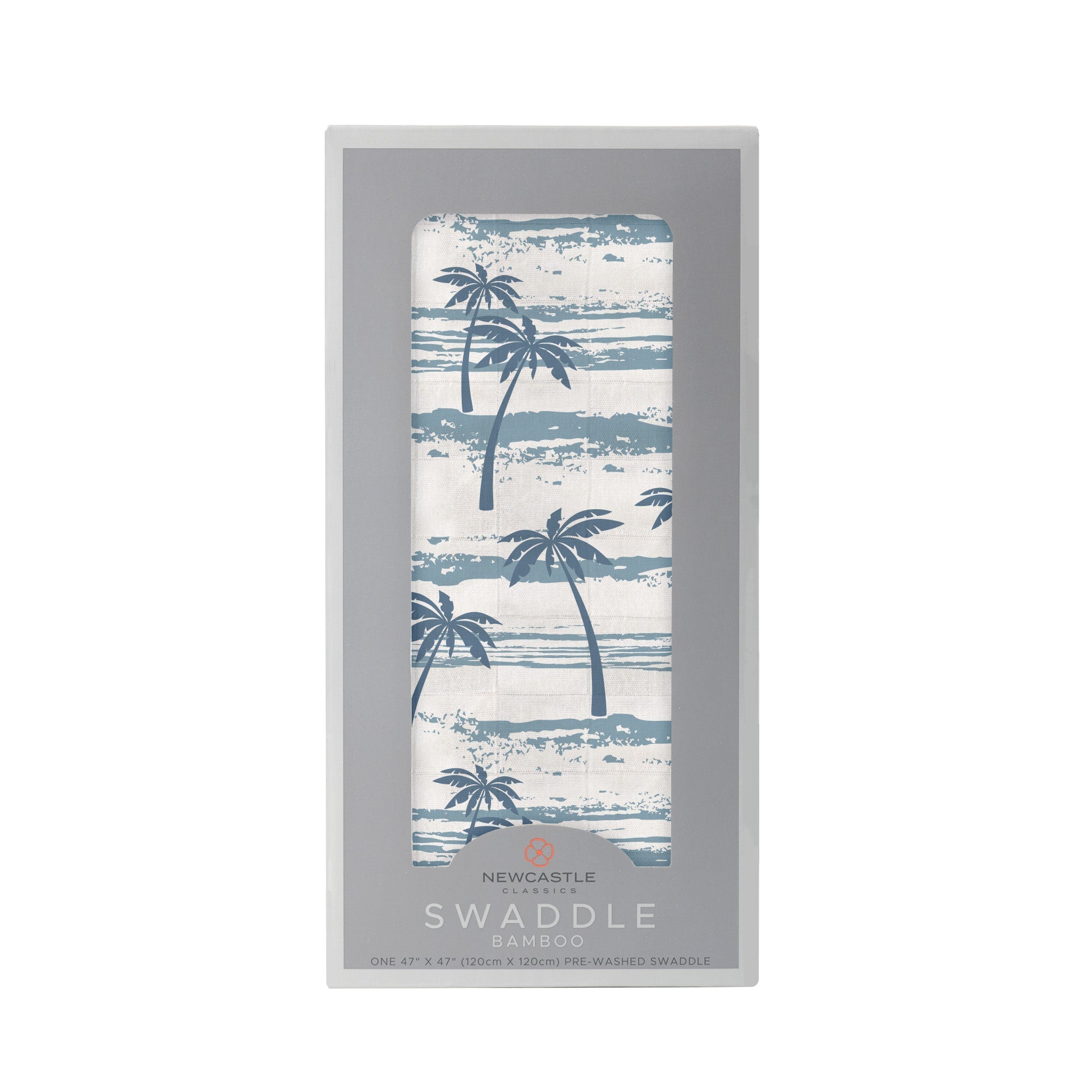 Ocean Palm Trees Bamboo Swaddle featuring a tropical palm tree design, made from soft and breathable natural bamboo muslin fabric.