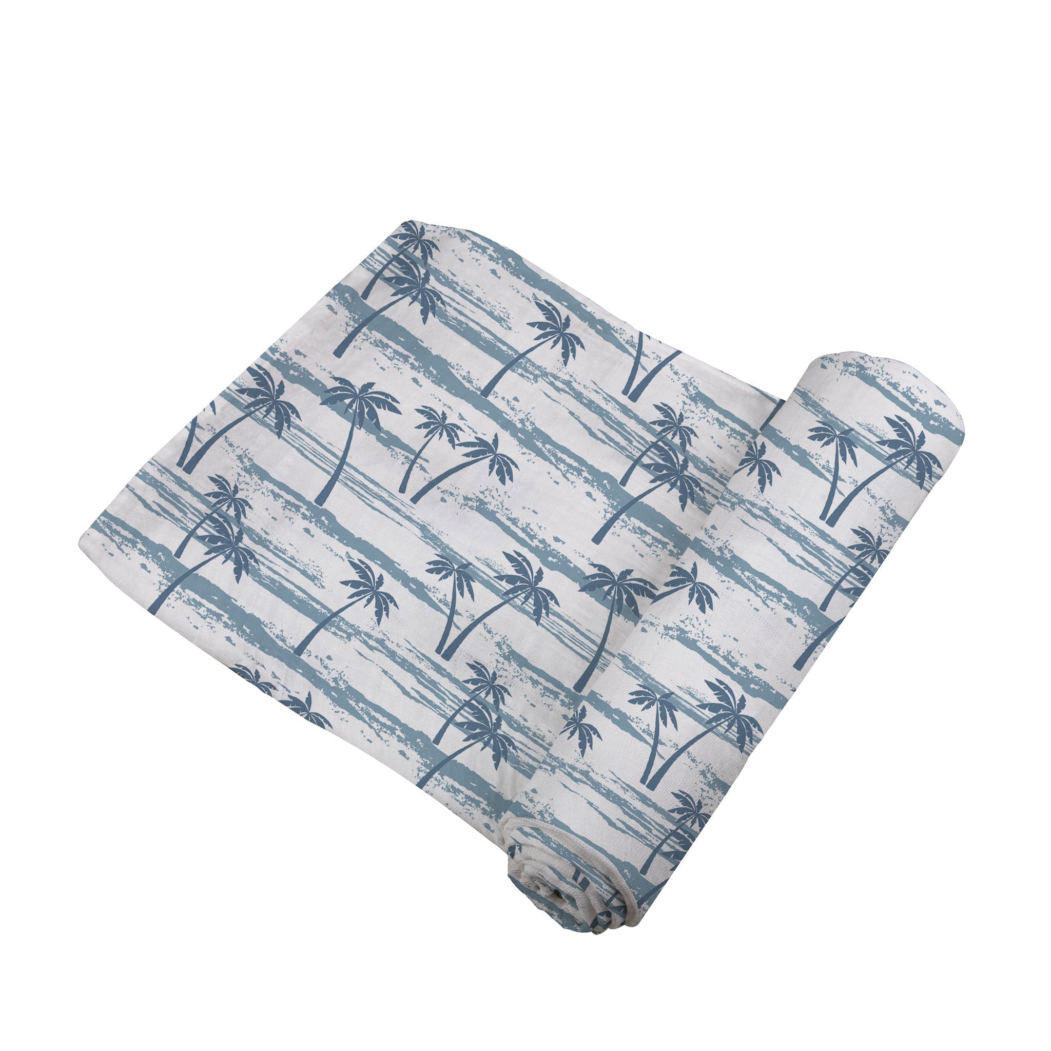 Ocean Palm Trees Bamboo Swaddle featuring a tropical palm tree design, made from soft and breathable natural bamboo muslin fabric.