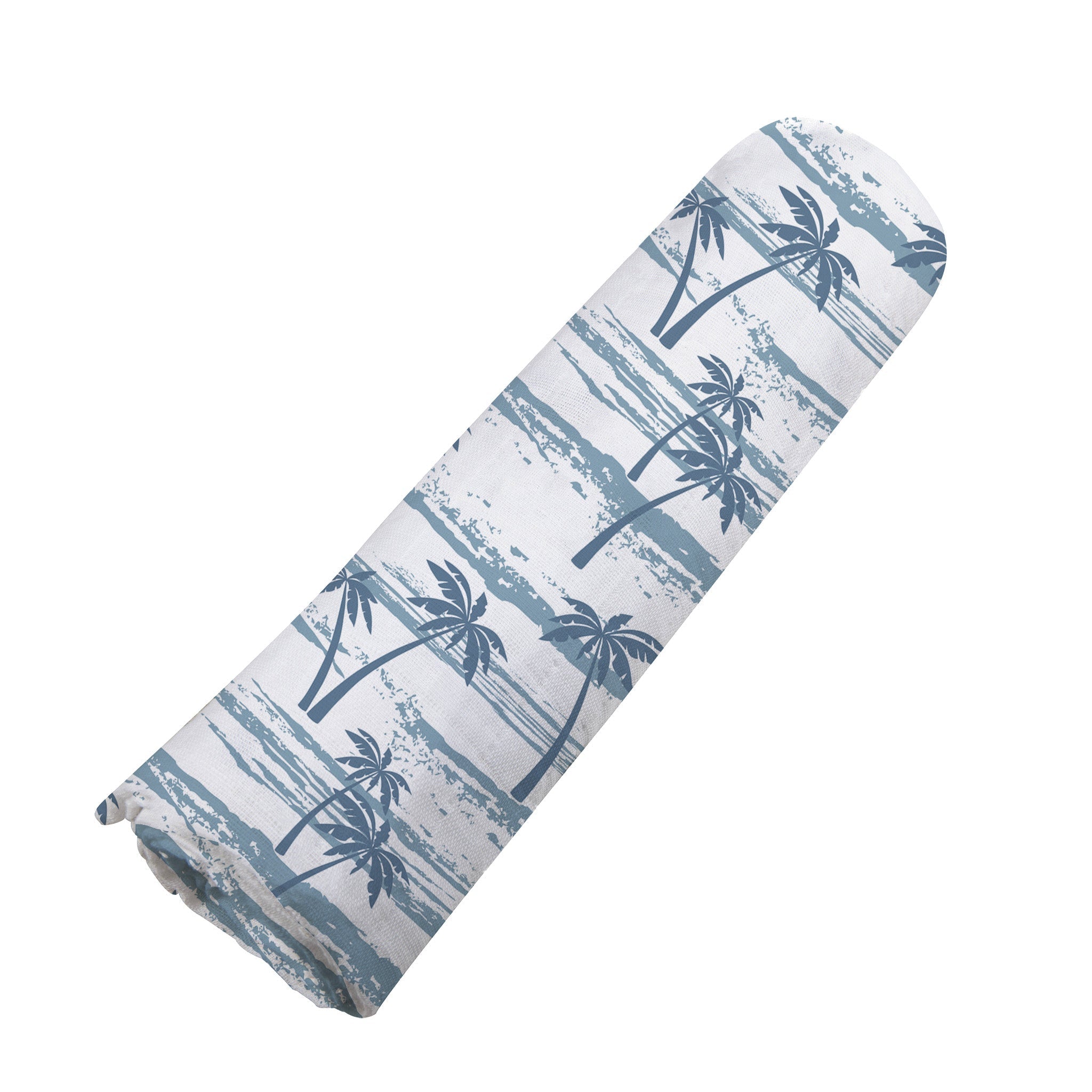 Ocean Palm Trees Bamboo Swaddle featuring a tropical palm tree design, made from soft and breathable natural bamboo muslin fabric.