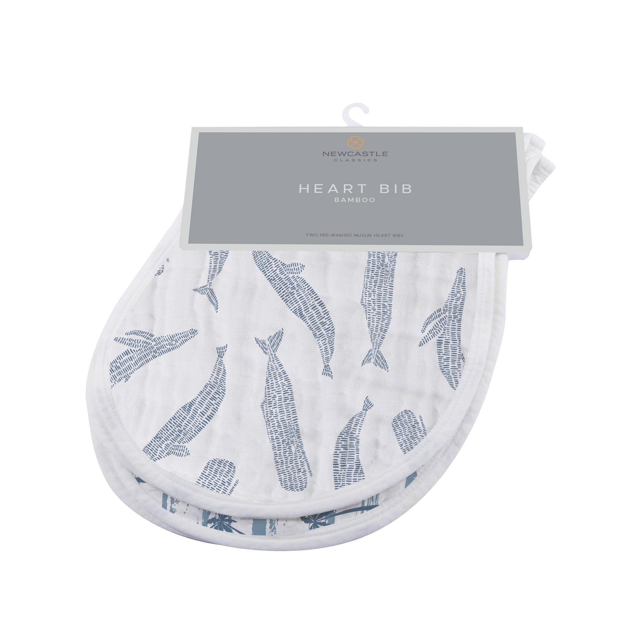 Ocean Tides Bamboo Burp Cloth and Heart Bib 2PK featuring soft bamboo muslin fabric with snap closure, ideal for feeding and teething.