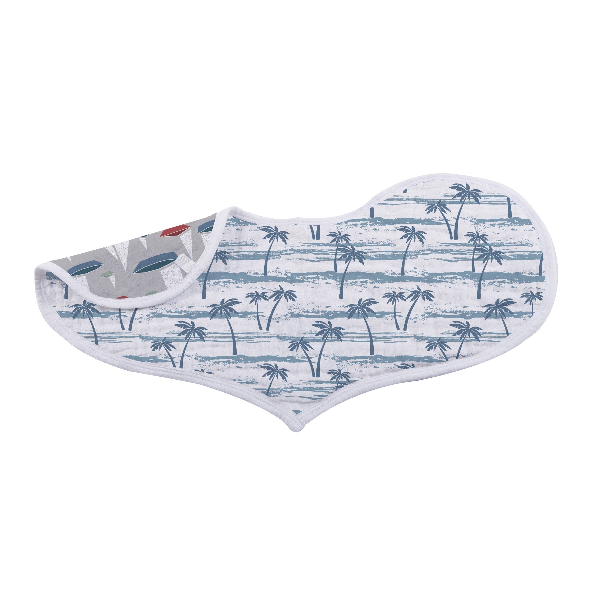 Ocean Tides Bamboo Burp Cloth and Heart Bib 2PK featuring soft bamboo muslin fabric with snap closure, ideal for feeding and teething.