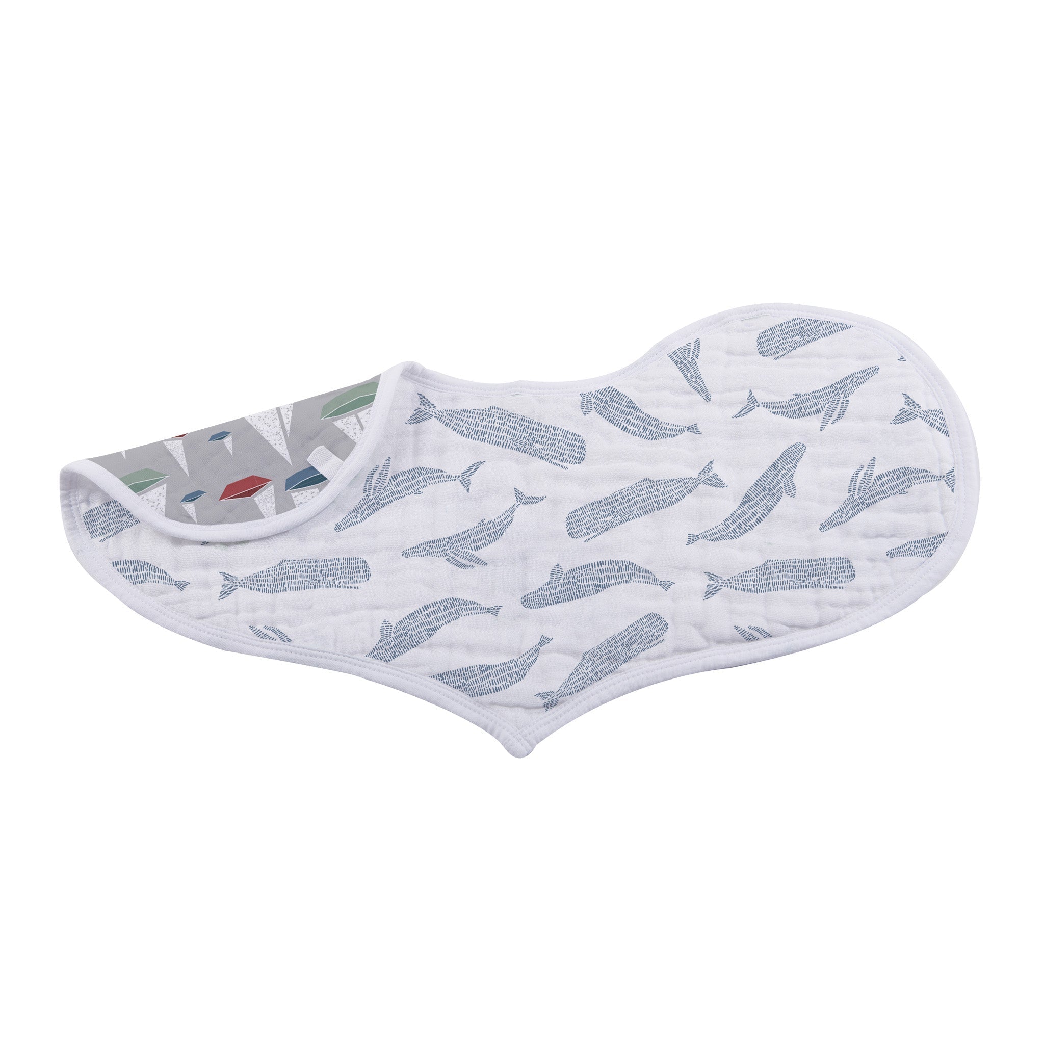 Ocean Tides Bamboo Burp Cloth and Heart Bib 2PK featuring soft bamboo muslin fabric with snap closure, ideal for feeding and teething.