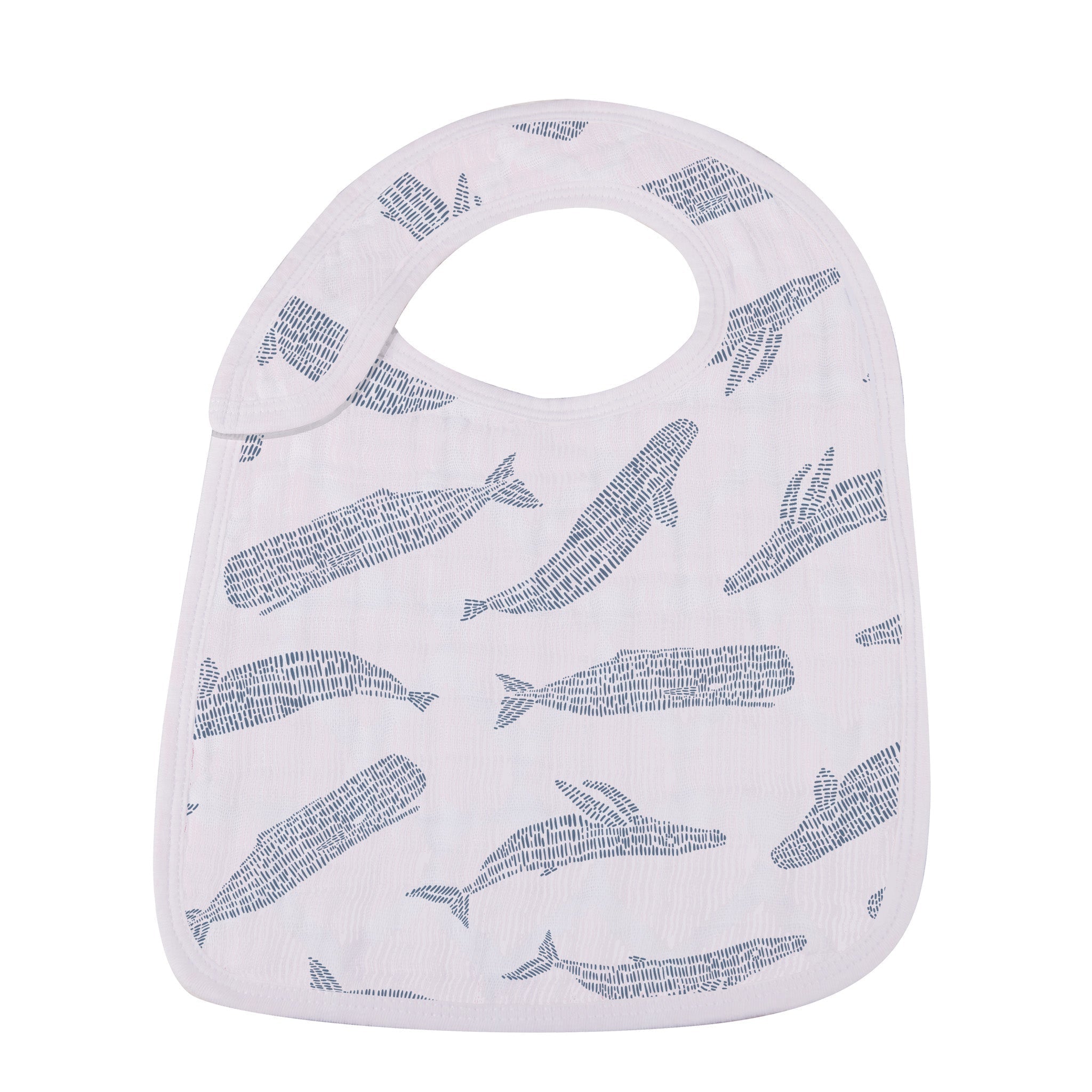 Ocean Tides Bamboo Snap Bibs in soft natural bamboo muslin, featuring three adjustable snaps for a perfect fit, ideal for feeding and teething.