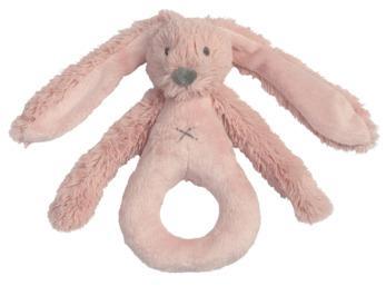 Old Pink Rabbit Richie Rattle by Happy Horse, soft plush toy with a gentle rattling sound, perfect for babies.