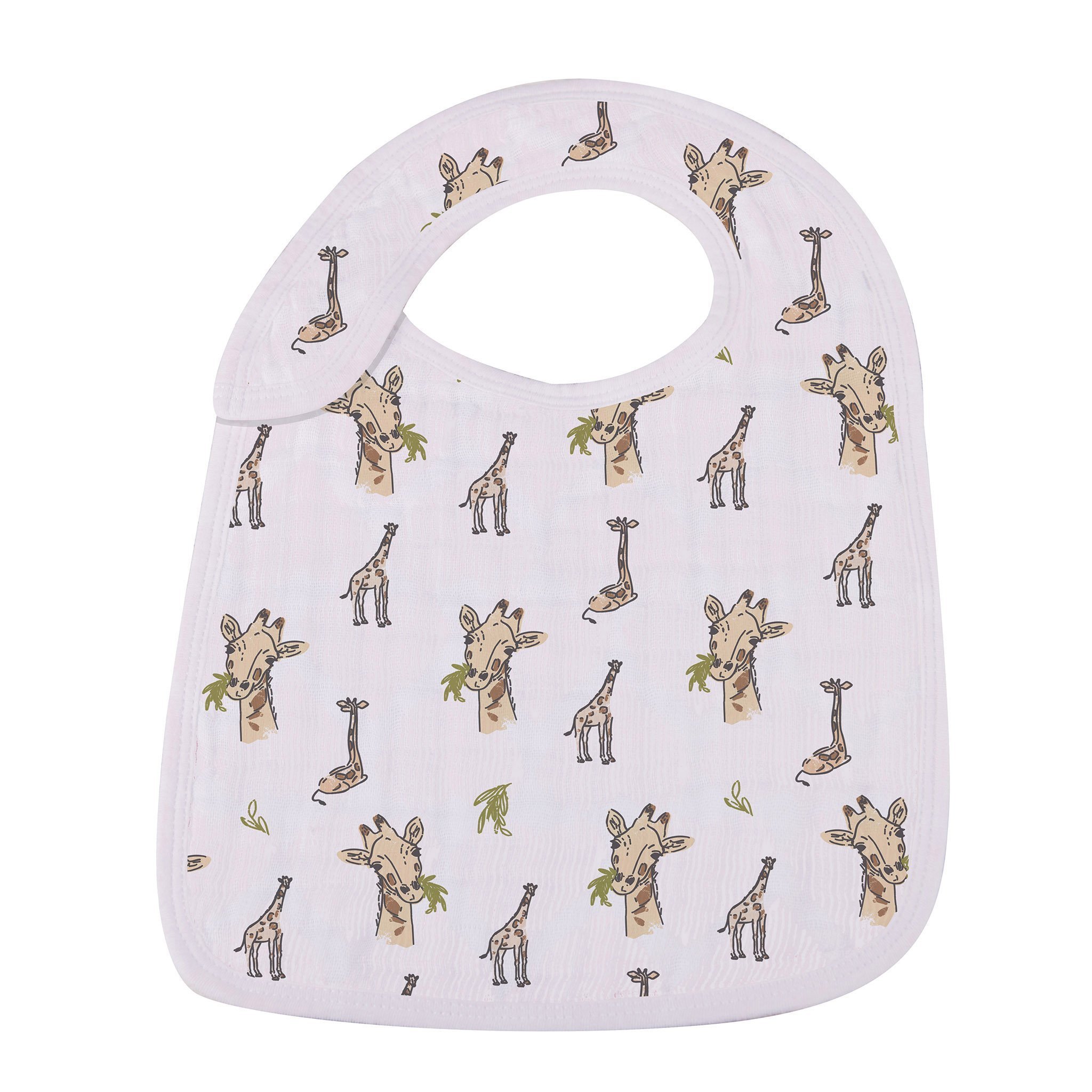 On The Savannah Bamboo Muslin Snap Bibs 3PK featuring soft, absorbent bamboo fabric with three snap closures for a perfect fit.