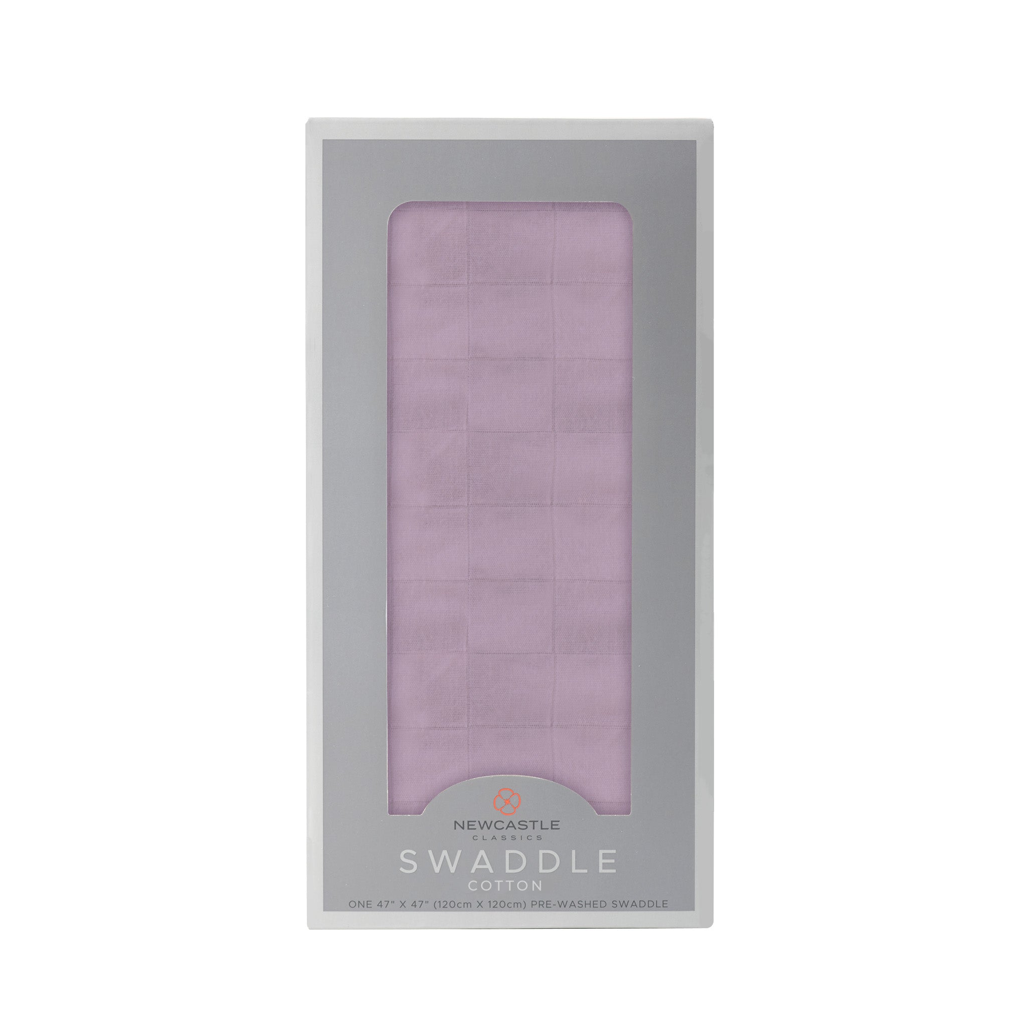 Orchid Lavender Swaddle made from 100% natural cotton muslin, featuring a soft lavender color and generous size for versatile use.